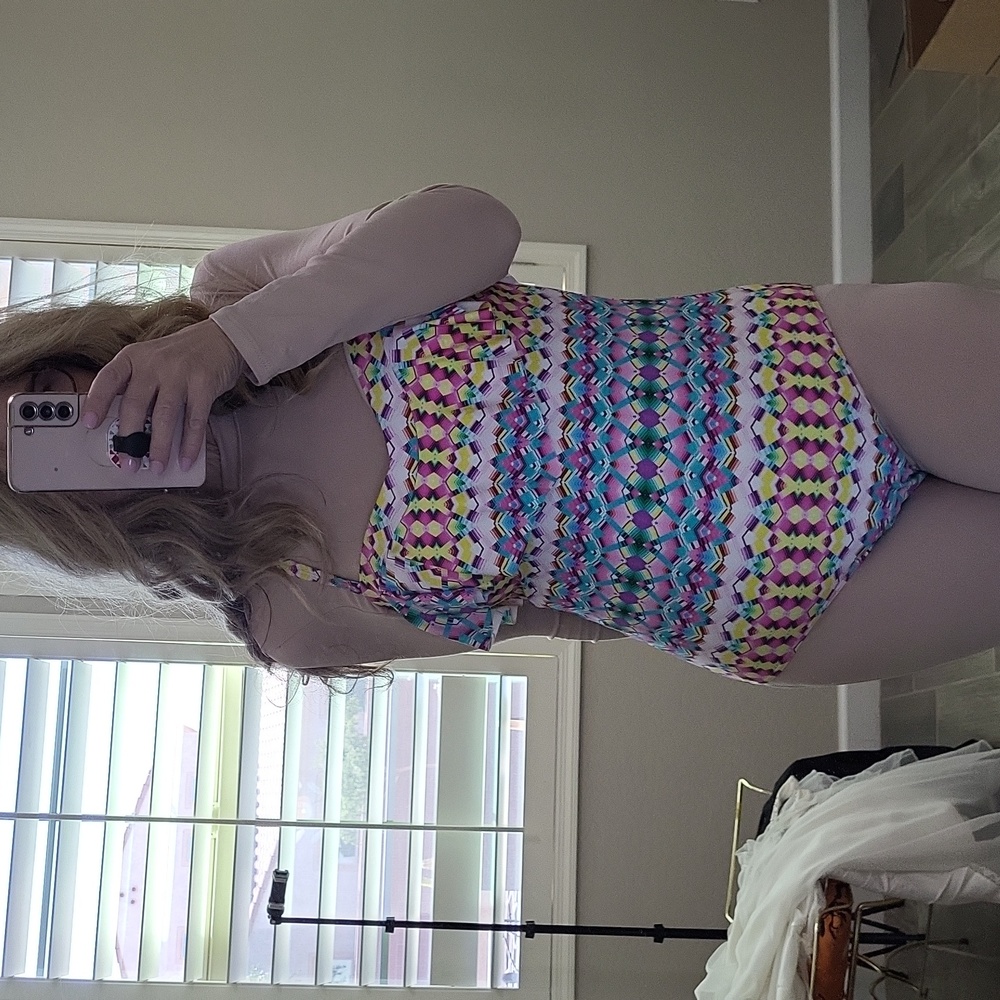 Sonsie by Gracing Swimsuit One Piece Halter Multicolored Plus Size Curvy Size 14 - Picture 3 of 3